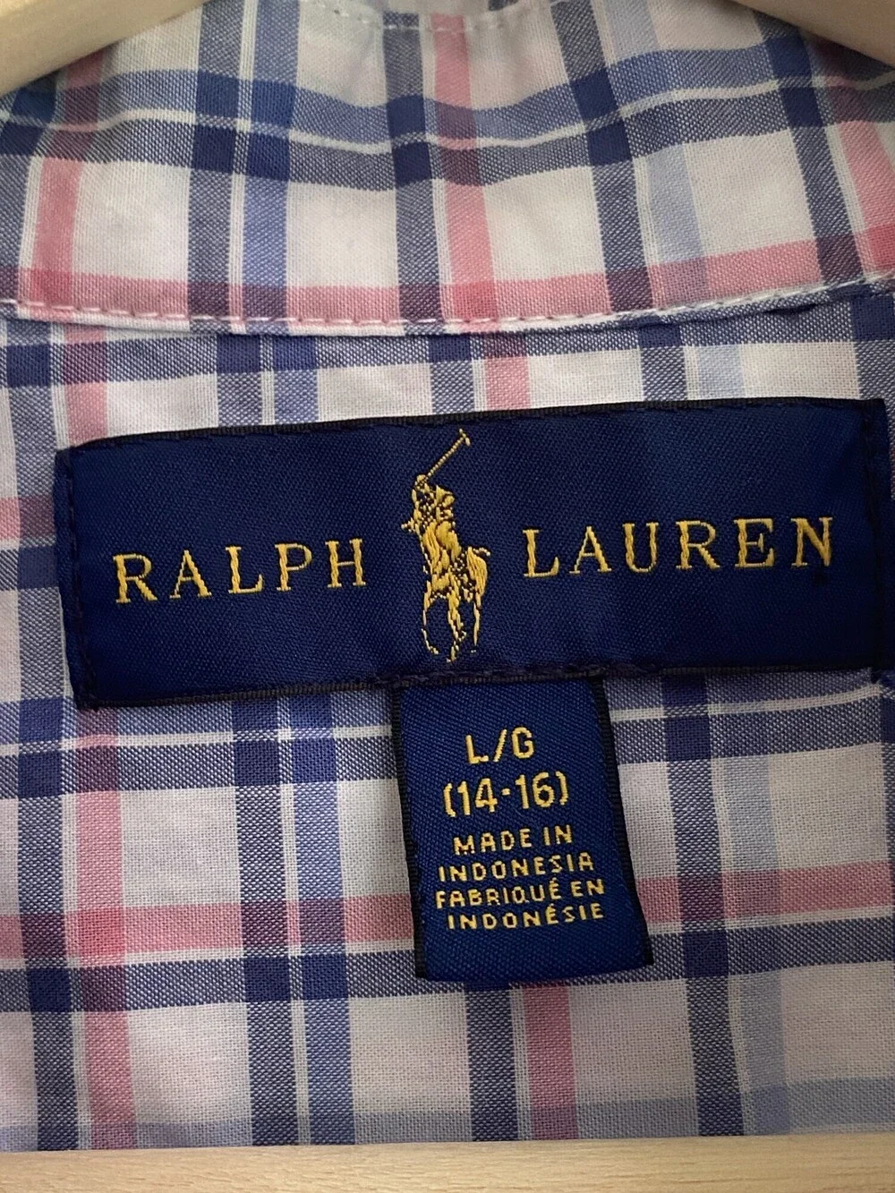 Ralph Lauren Boys Pink Blue Plaid Button Down Shirt, Spring, Easter Sz L 14-16